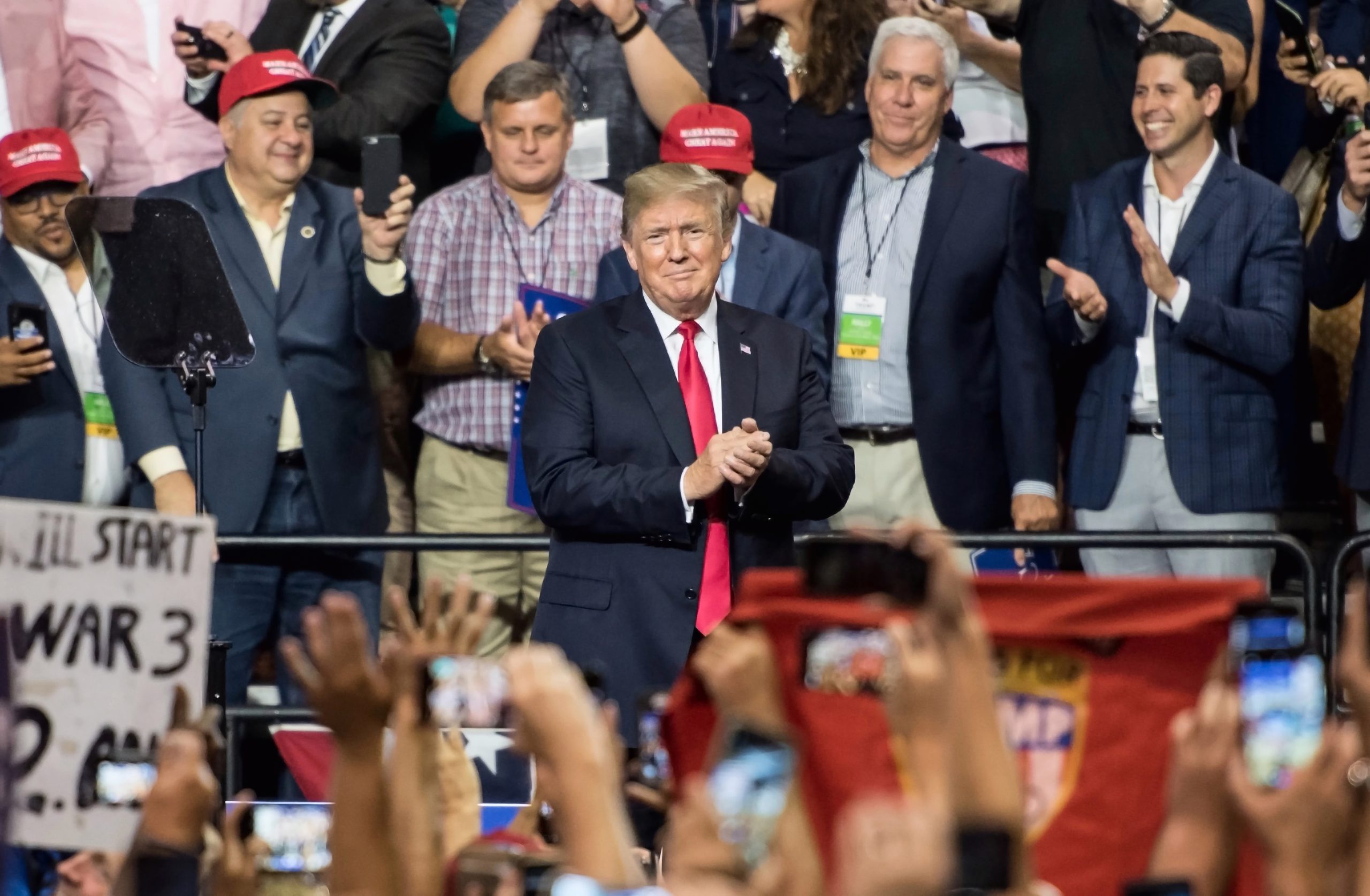 Donald Trump tijdens een 'rally' in Florida