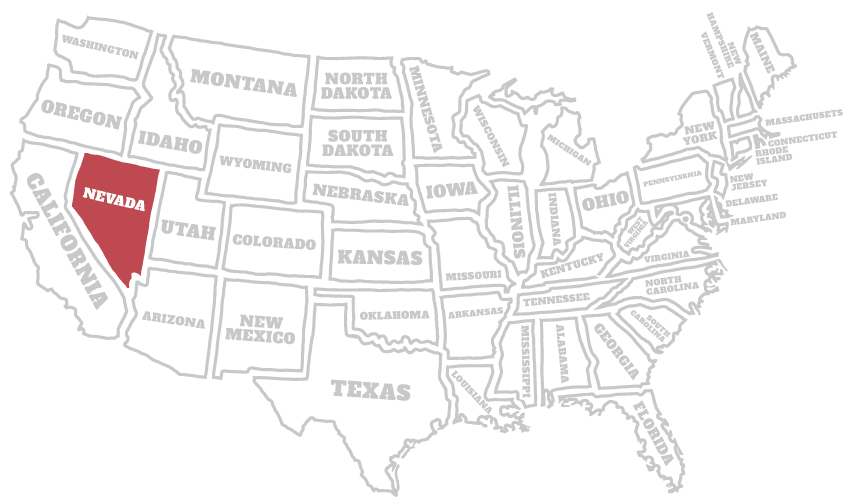 De staat Nevada op de kaart van Amerika